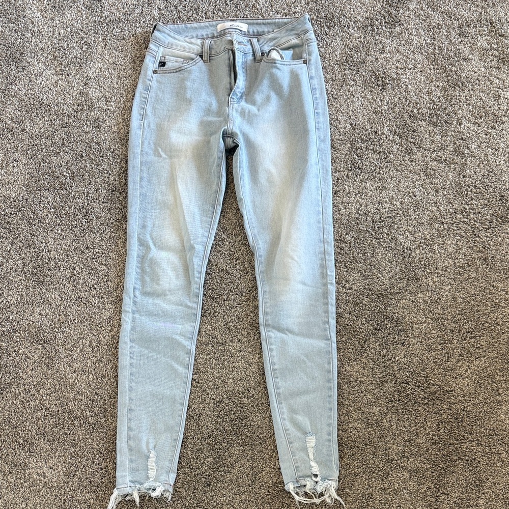 KanCan Light Wash Skinny Jeans with Distressed Hem